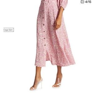 NEW Ganni Crepe Floral Skirt Size 34 Pink Lily of the Valley Print Midi Maxi XXS